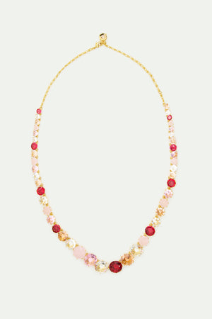 La Diamantine Long Necklace with Round Stones in Shades of Pink