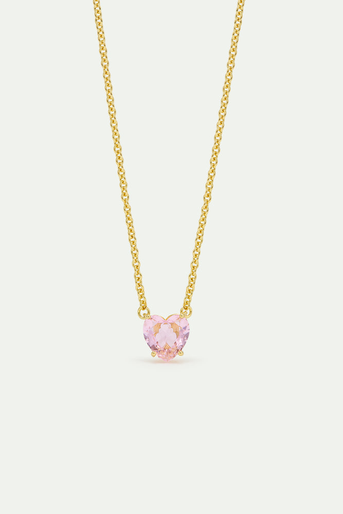 Light Pink Diamantine Fine Necklace with Heart-Shaped Stone