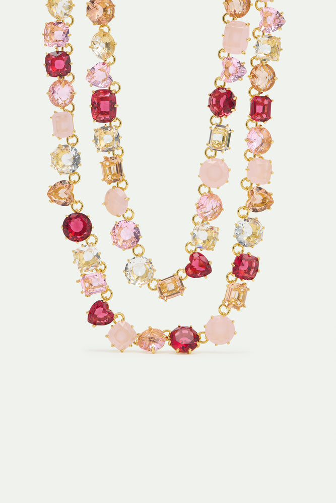 Gradient Pink Diamantine Statement Double Row Necklace