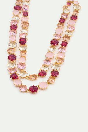 Gradient Pink Diamantine Statement Double Row Necklace