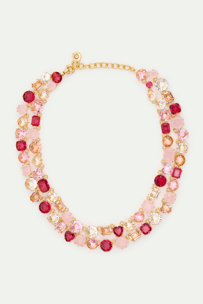 Gradient Pink Diamantine Statement Double Row Necklace
