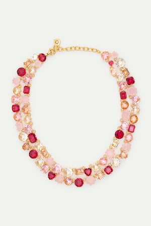 Gradient Pink Diamantine Statement Double Row Necklace
