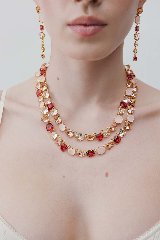 Gradient Pink Diamantine Statement Double Row Necklace