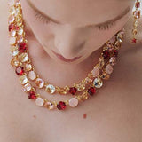 Gradient Pink Diamantine Statement Double Row Necklace