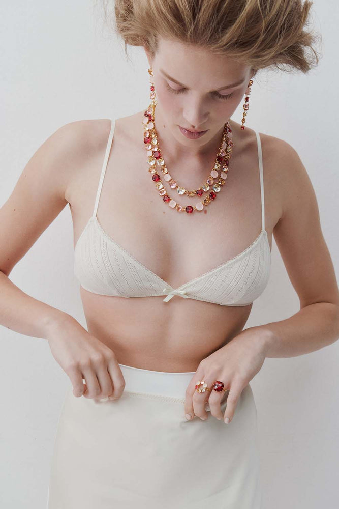 Gradient Pink Diamantine Statement Double Row Necklace