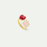 Dark Pink and Light Pink Diamantine You and Me Adjustable Ring with Heart-Shaped and Square Stones