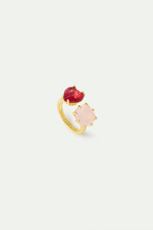 Dark Pink and Light Pink Diamantine You and Me Adjustable Ring with Heart-Shaped and Square Stones