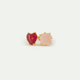 Dark Pink and Light Pink Diamantine You and Me Adjustable Ring with Heart-Shaped and Square Stones