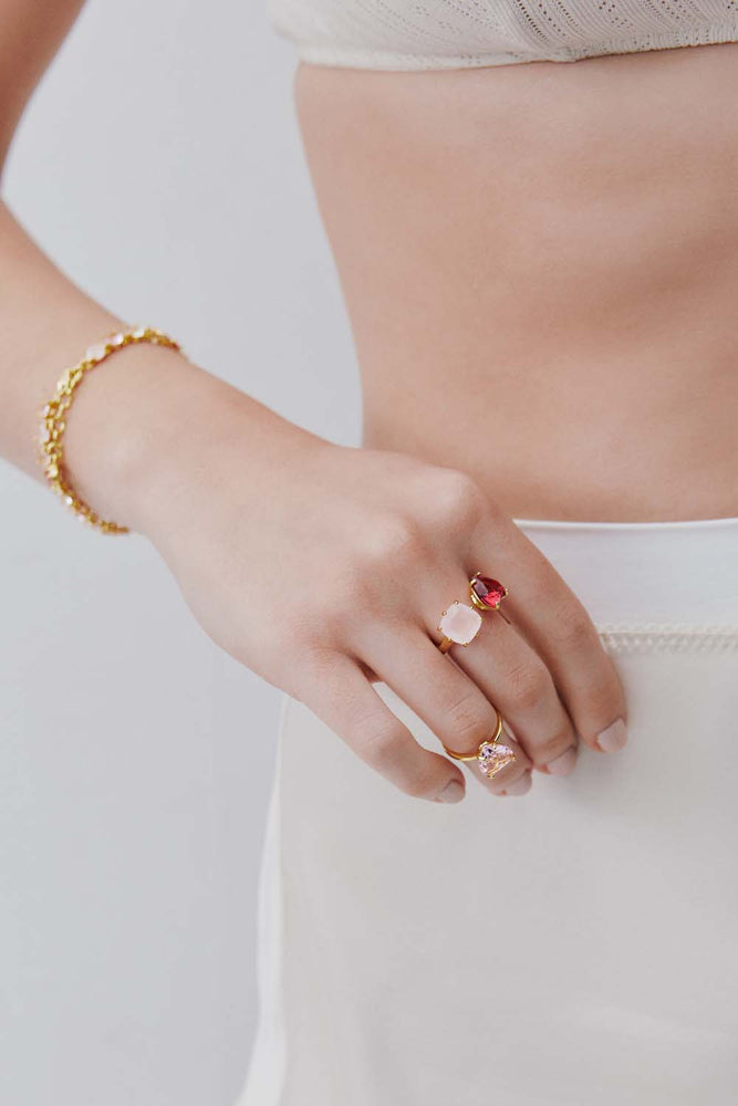 Light Pink Diamantine Heart-Shaped Ring