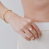 Dark Pink and Light Pink Diamantine You and Me Adjustable Ring with Heart-Shaped and Square Stones