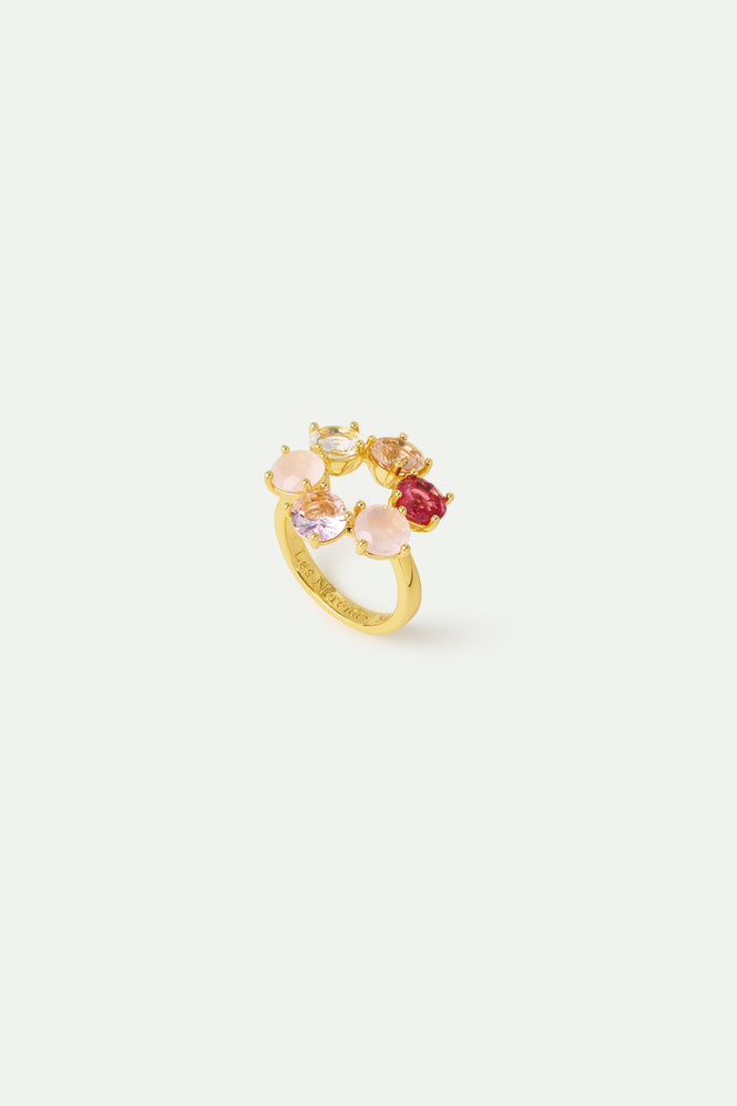 Gradient Pink Diamantine Cocktail Ring with 6 Stones