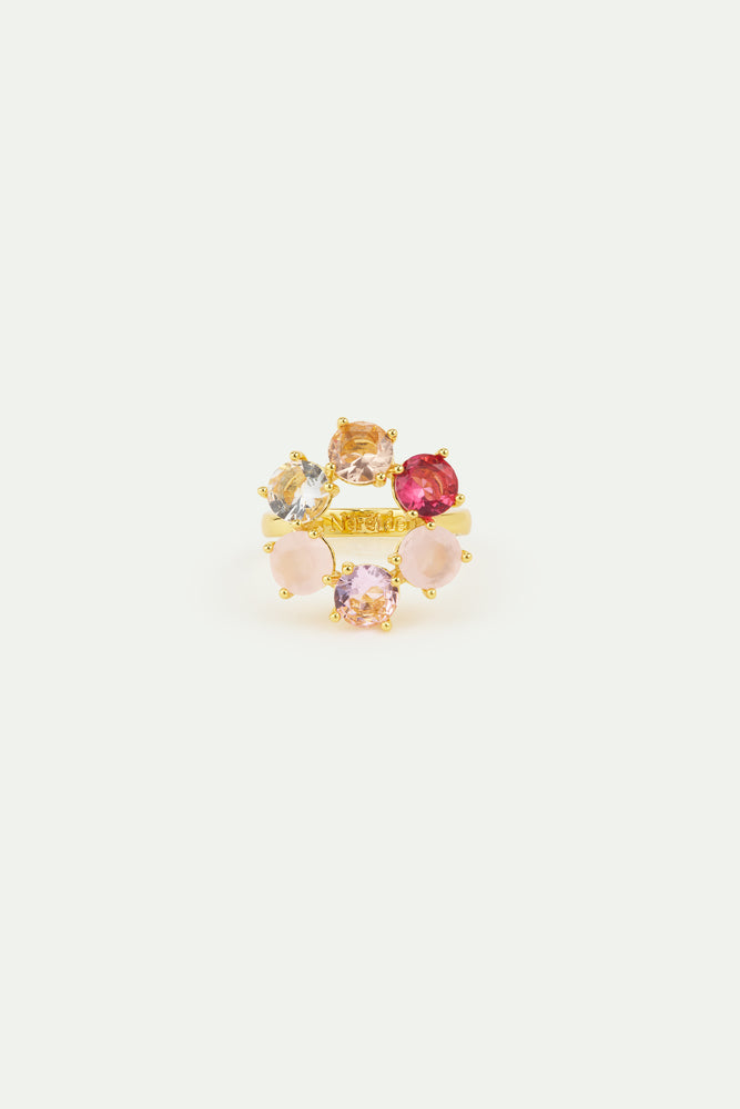 Gradient Pink Diamantine Cocktail Ring with 6 Stones