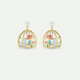 N2 Gold Cage Clip-On Earrings with Blue Teddy Bear Sweet, Marshmallow and Lollipop