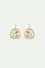 N2 Gold Cage Clip-On Earrings with Blue Teddy Bear Sweet, Marshmallow and Lollipop