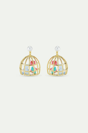 N2 Gold Cage Clip-On Earrings with Blue Teddy Bear Sweet, Marshmallow and Lollipop