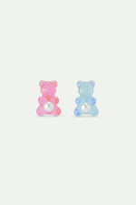 N2 Blue Teddy Bear Sweet, Rose and White Imitation Pearl Clip-On Earrings