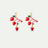 N2 Strawberry and Candy Cane Clip-On Earrings