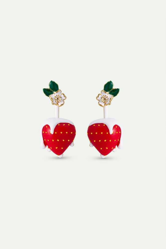 N2 Strawberry and Cream with White Flower Clip-On Earrings