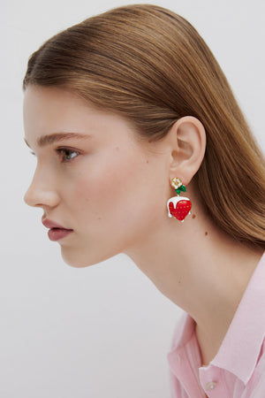 N2 Strawberry and Cream with White Flower Post Earrings