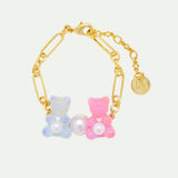 N2 Blue and Pink Teddy Bear Sweet Bracelet with White Imitation Pearl