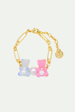 N2 Blue and Pink Teddy Bear Sweet Bracelet with White Imitation Pearl