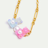 N2 Blue and Pink Teddy Bear Sweet Bracelet with White Imitation Pearl