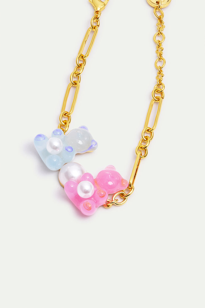N2 Blue and Pink Teddy Bear Sweet Bracelet with White Imitation Pearl
