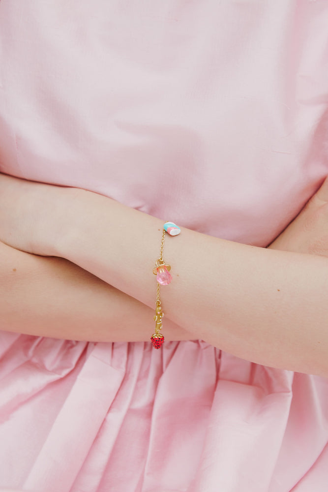 N2 Blue and Pink Teddy Bear Sweet Bracelet with White Imitation Pearl