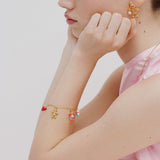 N2 Blue and Pink Teddy Bear Sweet Bracelet with White Imitation Pearl
