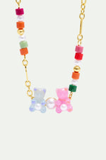 N2 Blue and Pink Teddy Bear Sweet Necklace and Colorful Beads