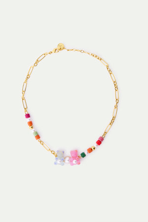 N2 Blue and Pink Teddy Bear Sweet Necklace and Colorful Beads