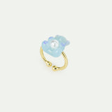 N2 Blue Teddy Bear Sweet and Imitation Pearl Adjustable Ring