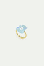 N2 Blue Teddy Bear Sweet and Imitation Pearl Adjustable Ring