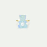 N2 Blue Teddy Bear Sweet and Imitation Pearl Adjustable Ring