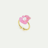 N2 Adjustable ring with Pink Teddy Bear Sweet and White Imitation Pearl