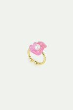 N2 Adjustable ring with Pink Teddy Bear Sweet and White Imitation Pearl