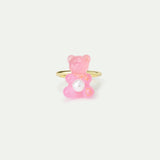 N2 Adjustable ring with Pink Teddy Bear Sweet and White Imitation Pearl