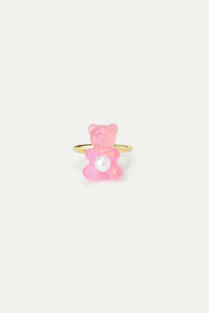 N2 Adjustable ring with Pink Teddy Bear Sweet and White Imitation Pearl