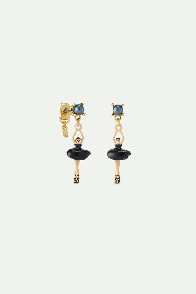 Ballerina Black Tutu and Cultured Pearl Post Earrings