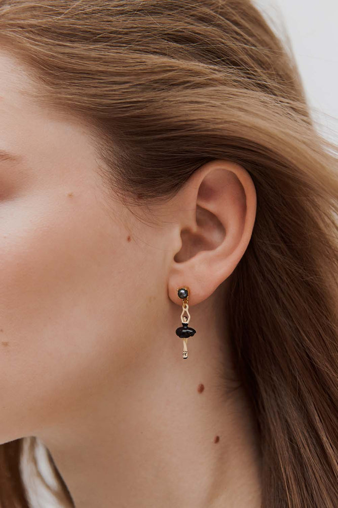 Ballerina Black Tutu and Cultured Pearl Clip-On Earrings