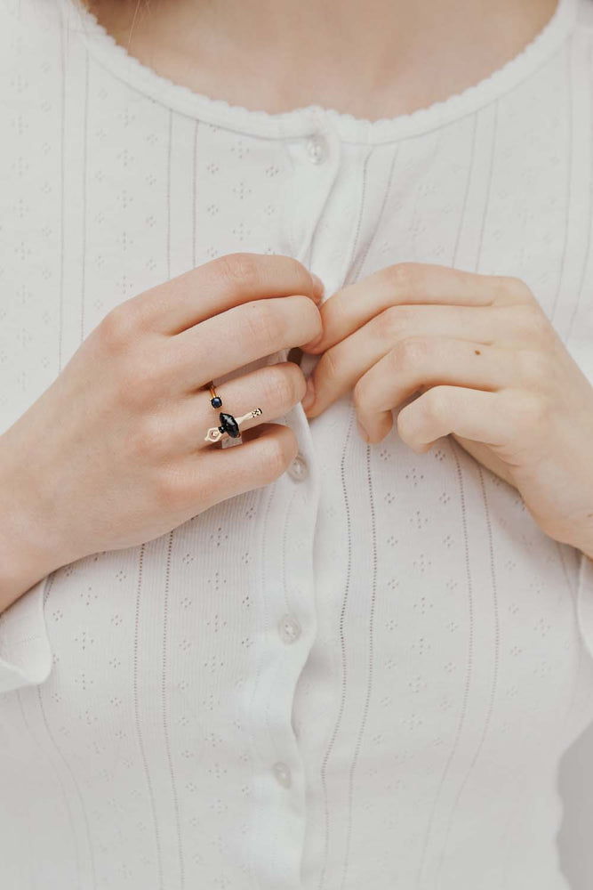 Ballerina Black Tutu and Cultured Pearl Adjustable Ring