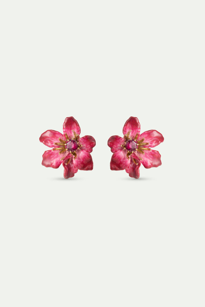 Large Pink Clematis Flower Post Earrings