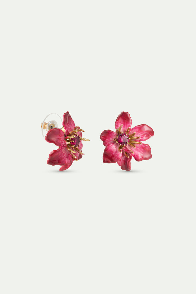 Large Pink Clematis Flower Post Earrings