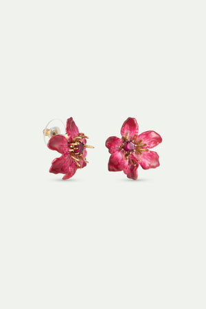 Large Pink Clematis Flower Post Earrings