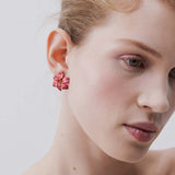 Large Pink Clematis Flower Post Earrings