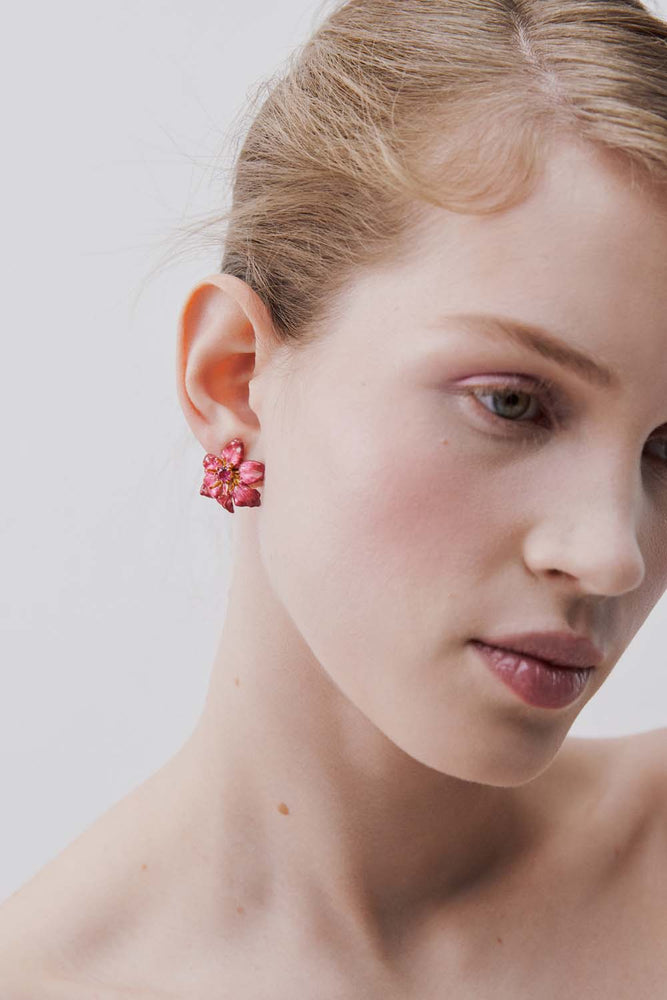 Large Pink Clematis Flower Post Earrings