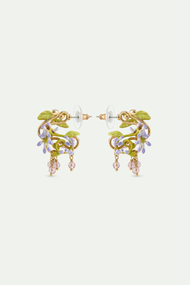 Purple Wisteria Post Earrings on Golden Arabesque, Ivy and Faceted Crystal Beads