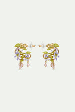 Purple Wisteria Post Earrings on Golden Arabesque, Ivy and Faceted Crystal Beads