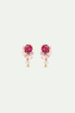 Pink Wisteria, Crystal Bead and Faceted Glass Sleeper Earrings