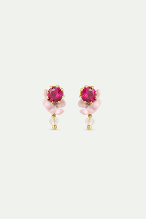 Pink Wisteria, Crystal Bead and Faceted Glass Sleeper Earrings
